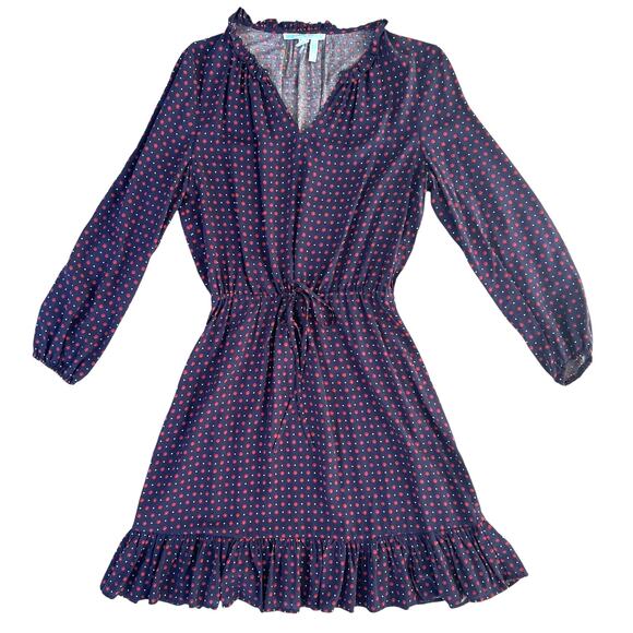 Draper James Navy Floral Polka Dot Ruffle Hem Dress Women’s Medium Retail $125 - Picture 3 of 10